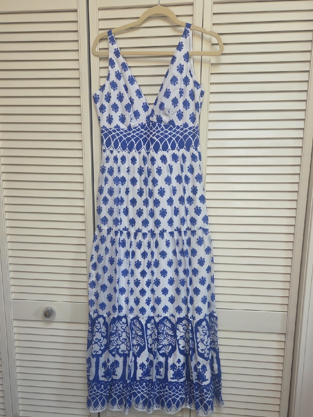 J. Crew White Maxi Dress with Blue Floral Print